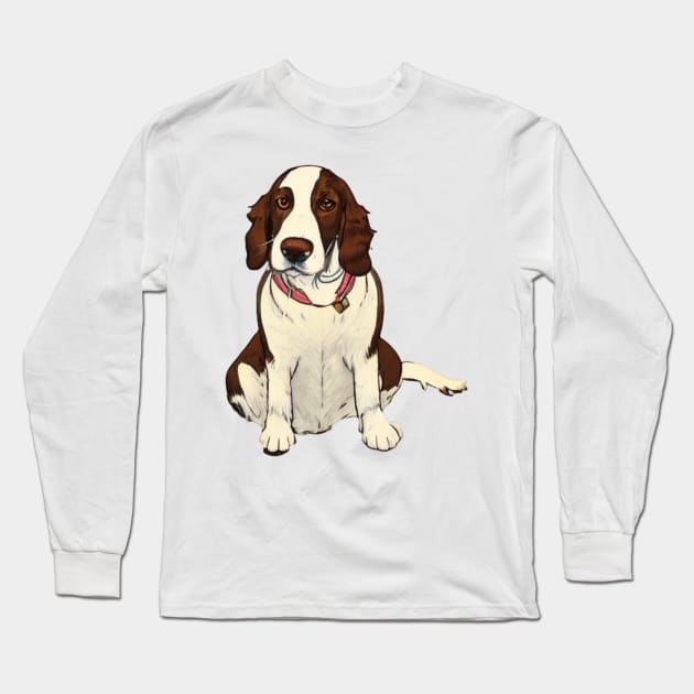 Welsh Springer Spaniel Dog Sitting Watching You Long Sleeve T-Shirt by Mochabonk